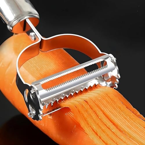 Image of Stainless Steel Julienne Vegetable Peeler Multi-Functional Fruit & Veggie Shredder Slicer and Grater for Potatoes, Carrots, Cucumbers (3-in-1 Stainless Steel Peeler)