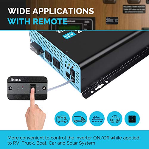 Renogy 2000W Power Inverter 12VDC to 120VAC Pure Sine Wave with Special LED Indicators