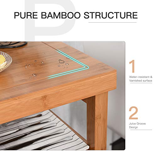 image for HOMCOM Bamboo Rolling Kitchen Island Trolley Utility Cart with Rolling