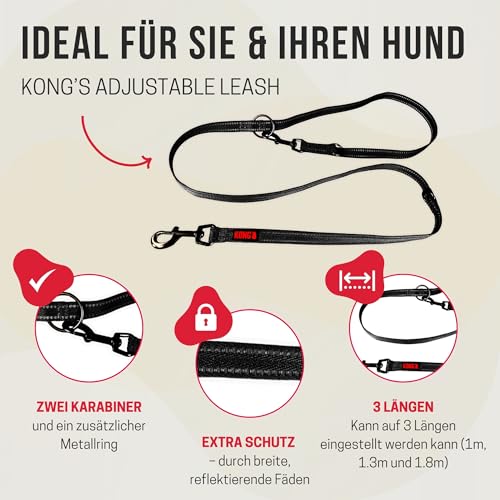 KONG robuste Hundeleine aus Nylon I grau I dreifach verstellbare Leine Hund I hochwertige Hundeführleine mit reflektierenden Elementen I Führleine Hund I Länge: 2 m I Breite: 19 mm