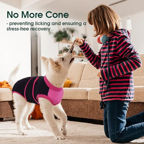 Image of Kuoser Recovery Suit for Dogs After Surgery, Soft Dog Surgery Suit Female Male, Breathable Pet Surgical Recovery Shirt, Anti Licking Dog Onesie for Abdominal Wounds Cone Alternatives, Black XS