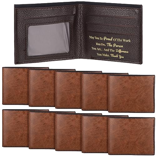Paterr 12 Pieces Leather Wallet for Men DIY Bifold Wallet Engrave Inspirational Father Day Gift for Christmas Men Husband Son(Light Brown)
