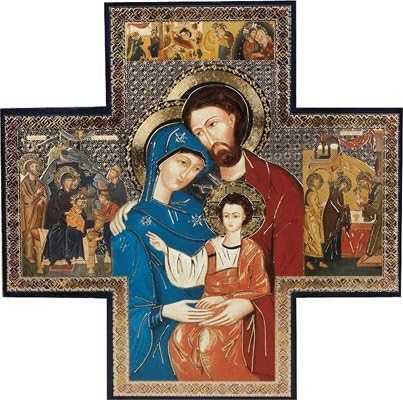 Icon Cross. Holy Family Picture 6"x6"(15 x 15 cms) Beautiful Holy Icon of Jesus, Mary and Joseph. Saint Joseph Pray for us. Roman Catholic Icon.Holy Family Icon