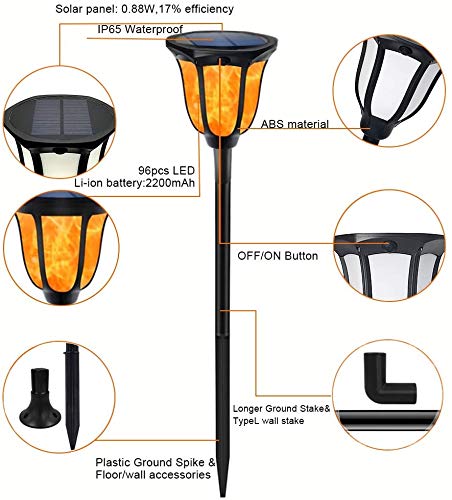Solar Lights Outdoor Flickering Flames Solar Torches Landscape Solar Torch Light Lighting Dusk to Dawn Auto On/Off Outdoor Solar Pathway Lights for Patio Yard Deck Pool Decor 4 Packs - Thumbnail 5