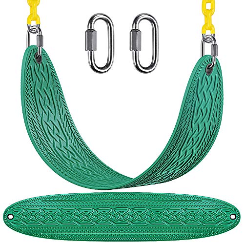 SELEWARE Heavy Duty Swing Seat, Playground Swing Set with 72'' Metal Chain and Carabiners, 600 LB Weight Limit Soft EVA Plastic Green