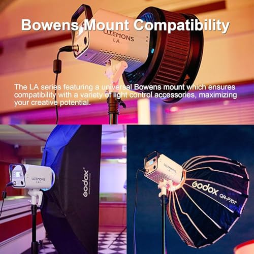 Image of Godox Litemons LA300R Studio RGB Video Light | 330W LED Photography Light 1800-10000K CRI95+ Bowens Mount APP Control with Reflector 14 Effects for Studio Live Streaming Photography - Black