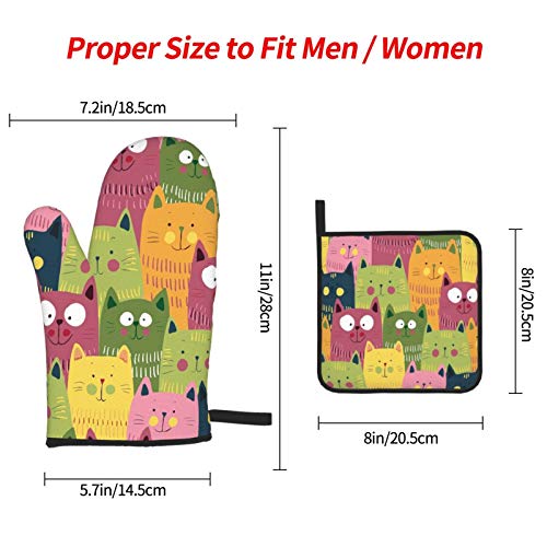 Cute Cat Oven Mitts And Pot Holders Sets Of 3 Funny Animal Insulated Kitchen Golves Heat Resistant Potholders For Cooking Baking Grilling Bbq, Cat Gifts For Women #TOP3