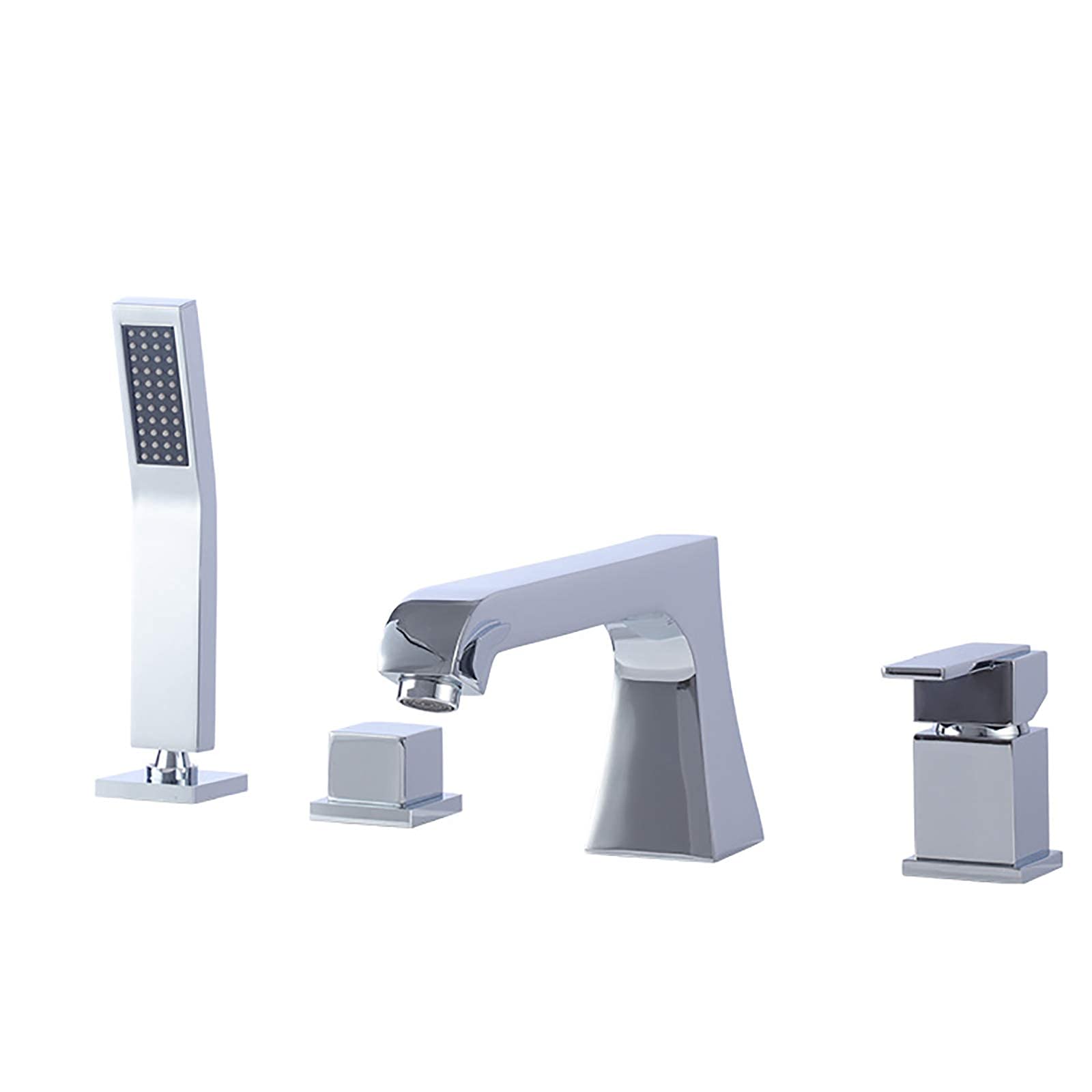 AYCDL Bathtub Faucet with Handheld Shower Head, Widespread Tub Faucet Set Deck Mount Chrome Tub Filler Faucet 4 Holes Tub Tap for Bathroom