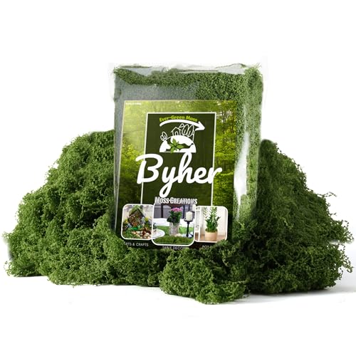 BYHER Fake Moss for Crafts 3.5OZ Fluffy Cloudlike Artificial Moss for Potted Plant Indoor & Fairy Gardens Realistic Green Moss Alternative for Terrariums Dioramas Model Scenes (Dark Green)