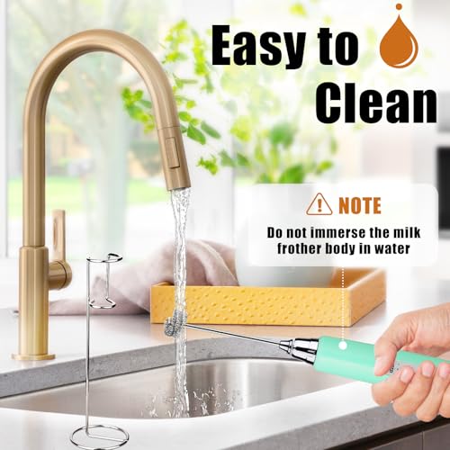 Image of Nahida Baby Blue Milk Frother Wand for Coffee, Frother Handheld Rechargeable Electric Whisk with 3 Heads 3 Speeds Drink Mixer Coffee Frother Foam Maker For Latte, Cappuccino, Hot Chocolate, Egg