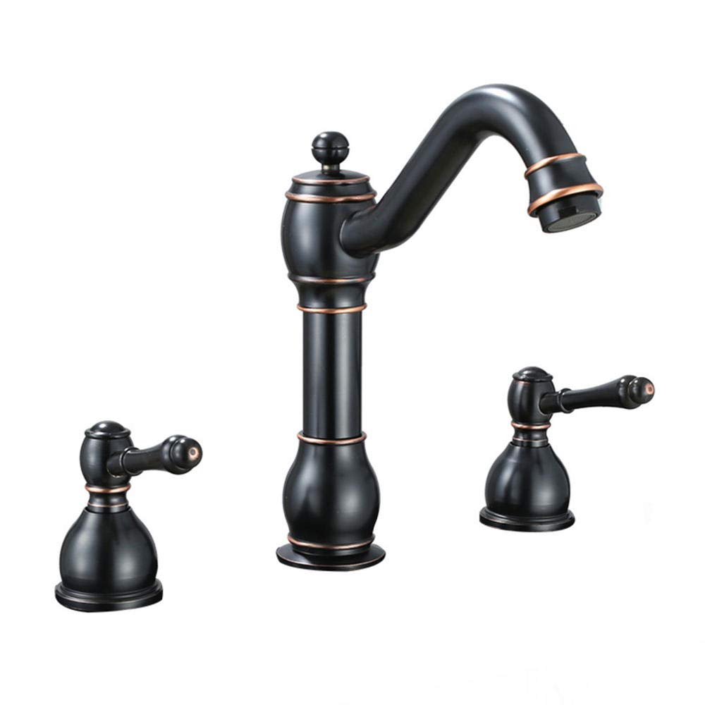 Robinet de lavabo 3 trous en laiton brossé pour salle de bain chic