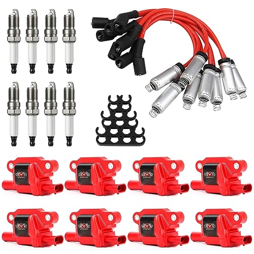 SPARKWHIZ Set of 8 Square UF413 Ignition Coils Pack & Platinum Spark Plugs & Wires Set Replacement for UF413 D510C 5C1554 Compatible with Chevy Silverado 1500 GMC Pontiac G8 Grand Prix H3 Tahoe Yukon