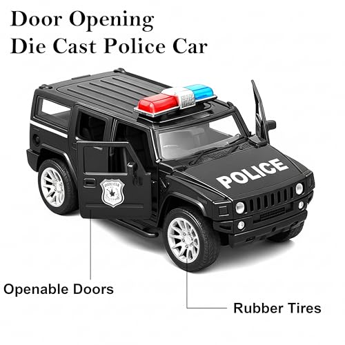 Image of VGRASSP 1:32 Scale Mini Die Cast SUV Police Car Toy for Kids with Pull Back Action - Off-Road Scale Model with Rubber Tires, Realistic Design Openable Doors - Color As Per Stock