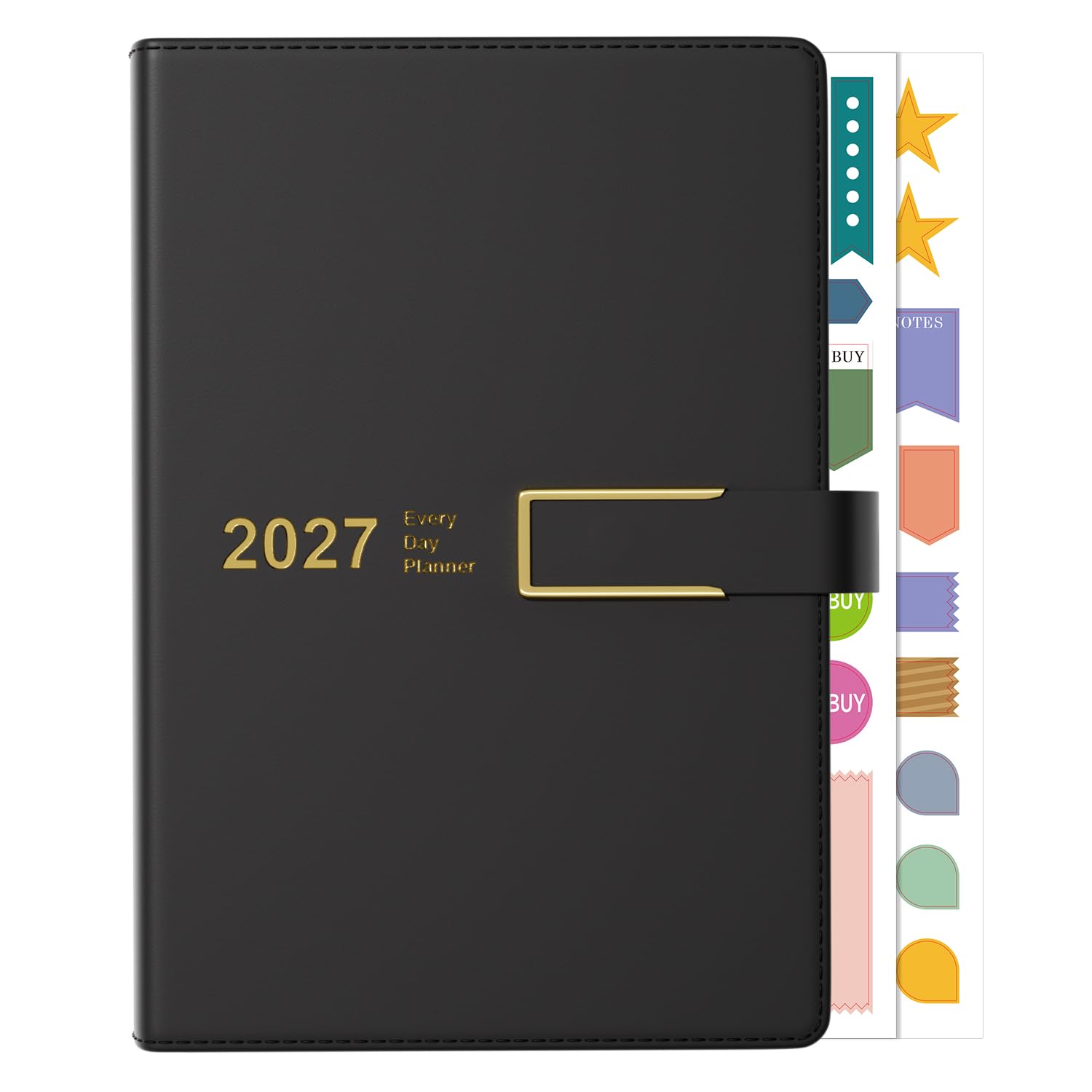Diary 2027 Page A Day A5, January -December 2027, 2027 Year Diary Magnetic Buckle Band with Colorful Monthly Tabs, 400 Pages 80-gsm Ivory White Paper, 2 Bookmarks, Pocket & Stickers (8.5'' x 5.8'')