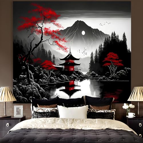 Atrippy Mountain Forest Tapestry For Bedroom, Black And White Nature Moon Landscape Wall Hanging, Tree Sunset Dark Large Tapestries Aesthetic Art Decor For Living Room College Dorm Home thumb #2