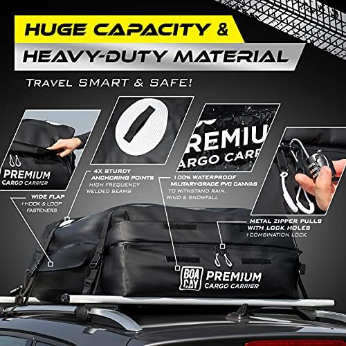BOACAY Car Roof Box, 425L Extra-Large Top Storage Bag for Vehicles with Rack or Without, Waterproof Military-Grade PVC Canvas Cargo Carrier, Aerodynamic Design with Straps, Hooks & Non-slip Mat