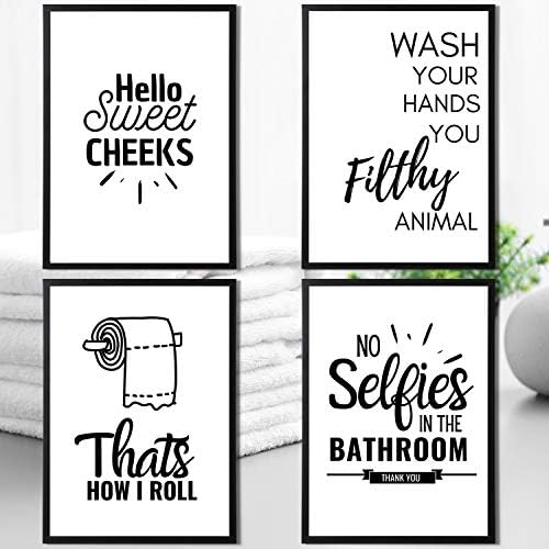 State Media Vision Bathroom Toilet Quotes and Sayings Wall Art Prints | Modern Set of Four A4 Unframed for Bathroom Decor (A4)
