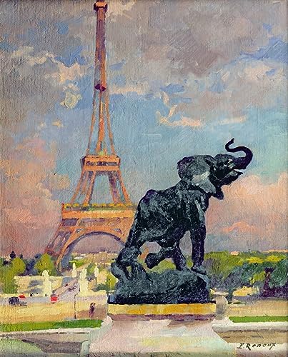 La Tour et l'éléphant de Jules Ernest Renoux toile 58x90 cm salon