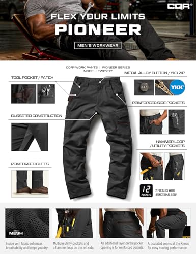 Image of CQR Men's Quick Dry Work Pants, Water Resistant Outdoor Tactical Pants, Lightweight Stretch Cargo Hiking Pants