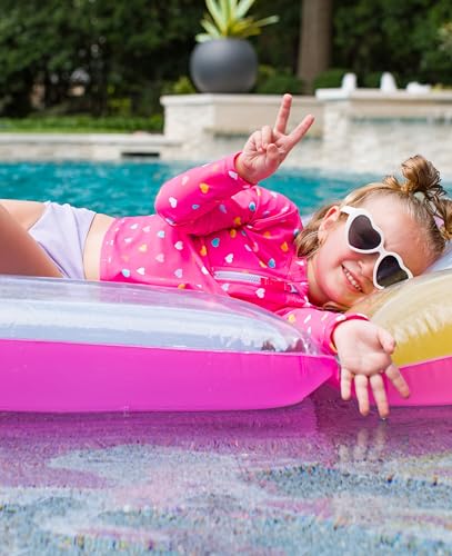 Image of RuffleButts Baby /Toddler Girls Rash Guard 2-Piece Swimsuit Set - Long Sleeve Bikini with UPF 50+ Sun Protection