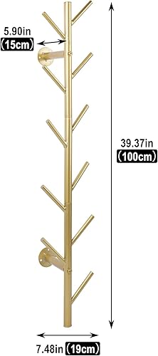 Miniatura 5 de SHENGTIAN Perchero de metal dorado de 39.37 pulgadas para colgar en la pared, perchero con 11 ganchos, ahorro de espacio y fácil instalación,