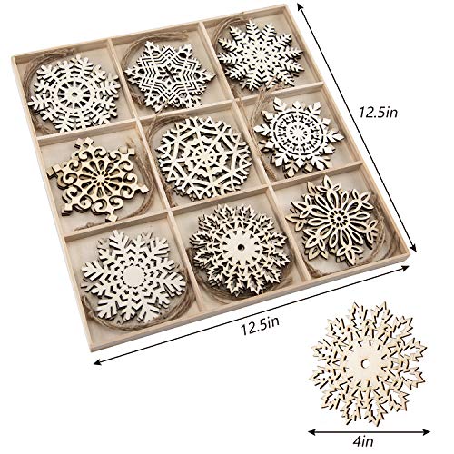 SAVITA 27Pcs Wooden Snowflakes Ornaments Hanging Cutout Embellishment for Christmas Tree Decor 9.3cm/4inch - Image 2