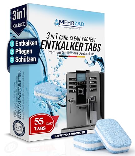 Lot de 55 tablettes détartrantes 3 en 1 pour machines à café et machines à café - Compatible avec Jura, Siemens EQ-Series, Bosch, Miele, Melitta, Krups, Tassimo, etc. - Fabriqué en Allemagne