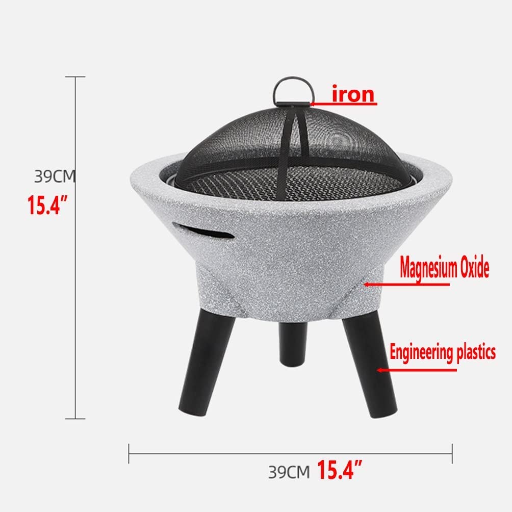 Palenisko do paleniska na świeżym powietrzu w kształcie miski ze sztucznego kamienia, 39 cm, do ogrodu, na taras lub podwórze, drewno opałowe.