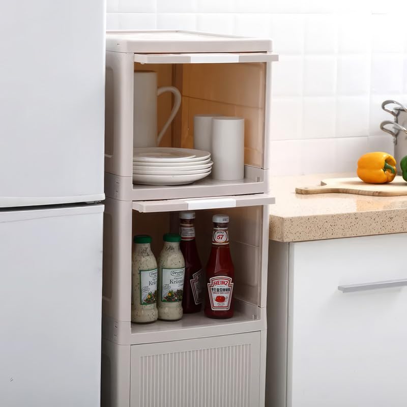 Image of flymore Organizer for Clothes /Modular Kitchen Storage Rack /Modular Wardrobe for Cloth /Space Saving Closet for Bedroom-Living Room /Stackable Cabinet /Almirah for Home(White) Pack of 1