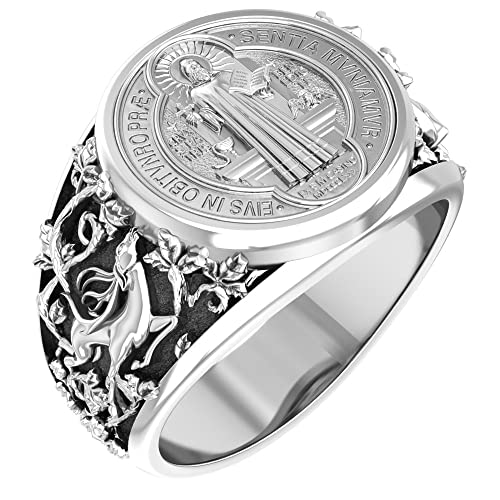 Saint Benedict Ring – 925 Sterling Silver Religious Signet Ring For Men & Women - View #5