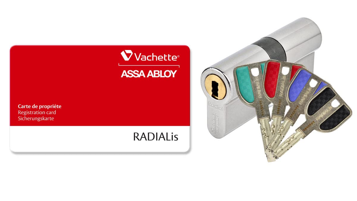 Vachette Radialis – Schließzylinder 32,5 x 32,5 mm für Außentür/Eingangsbereich | sehr hohe Sicherheit, 4 Schlüssel zum Durchschlagen, Eigentumskarte, Edelstahl