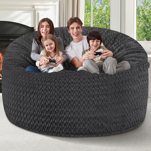 Image of HABUTWAY 6FT Bean Bag Chair,Giant Bean Bag Chairs for Adults,Big Bean Bags with Memory Foam Filled, Large Beanbag Chairs with Chevron Plush Cover-Black