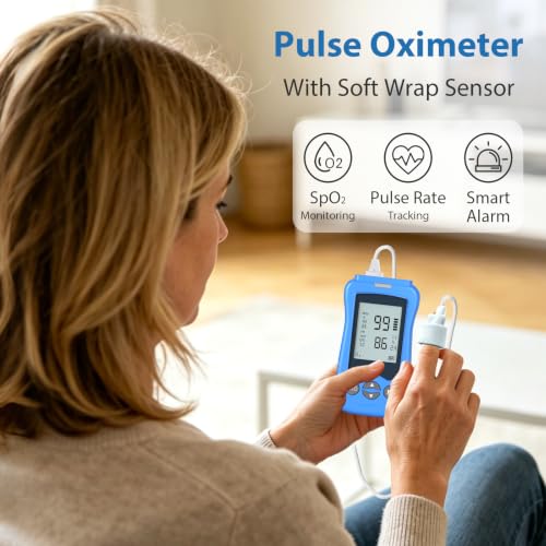Image of Overnight Pulse Oximeter, Medical Grade Accuarcy SpO2 & Pulse Rate Continuous Pulse Oximeter Pediatric Blood Oxygen Saturation Monitor Handheld Infant with Adjustable Alarms