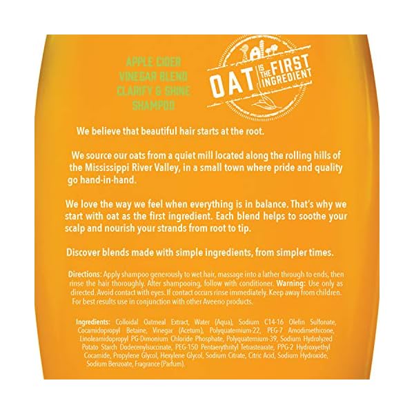 Aveeno-Apple-Cider-Vinegar-Sulfate-Free-Shampoo-for-Balance-High-Shine-Daily-Clarifying-Soothing-Scalp-Shampoo-for-Oily-or-Dull-Hair-Paraben-Dye-Free-12-Fl-Oz Aveeno Scalp Soothing Shampoo, Apple Cider Vinegar Blend, 12 Fl Oz
