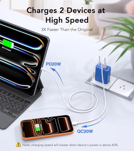 Image of [2Pack]40W USB C Super Fast Charger Cube,PD + QC Charging Block Power Adapter 4 Port Wall Mount Plug for iPhone 17 16 15 14 13 12, Motorola, LG, Google Pixel 6a /6 Pro /6 /5a /5 /4 /4A Box Brick (Dark Blue)