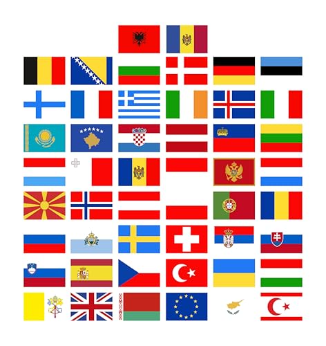 GamesMonkey® - Set mit 50 Nationalflaggen – Verschiedene Größen – Aufkleber für Modellbau Fahrrad Auto Motorrad Dekoration – Nationalflaggen Sticker (Europa, Big)