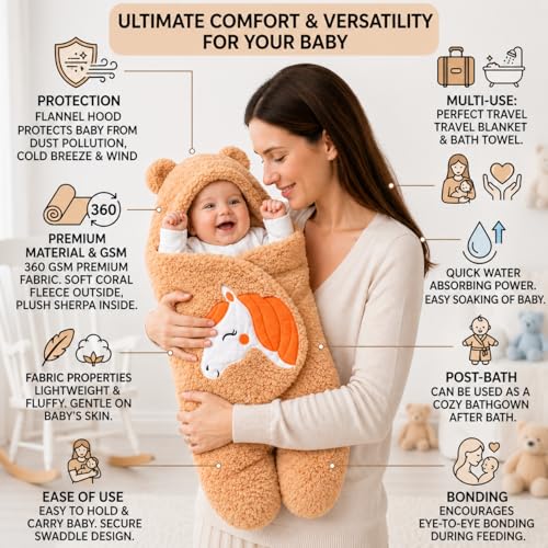 Image of BRANDONN Baby Blanket Newborn Gift Pack of Swaddle Wrapper, 0-9 Months, Length 68 cm x Width 68 cm