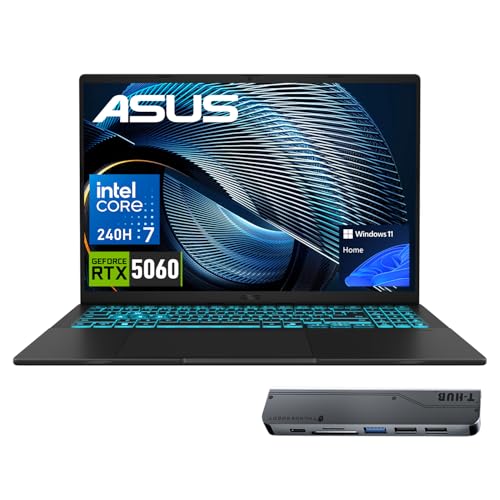 Image of ASUS V16 Gaming 5060 Laptop, Intel Core 7 Processor 240H, GeForce RTX 5060, 16 inch WUXGA 144Hz 16:10 Display, 32GB DDR5, 1TB SSD, Turbo Blue Backlit, Numeric Keypad, HDMI, Windows 11 Home, w /Bundle