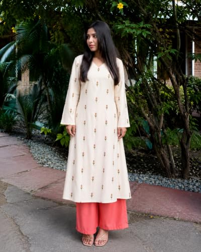 Image of Stylum Women's Rust Ethnic Printed Rayon A-Line Kurta Palazzo Set | Palazzo Kurti Set for Women