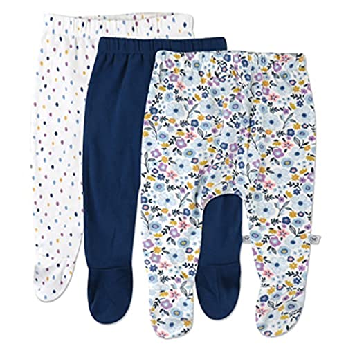 Image of HonestBaby Baby 3-Pack Footed Pants Roomy Fit Pull on Bottoms 100% Organic Cotton for Infant Baby Boys, Girls, Unisex