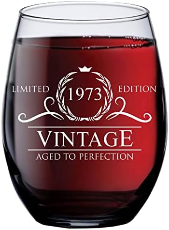 50th Birthday Gifts for Women Men - 1973 Vintage Style Wine Glass - 50th Birthday Decorations for Women - Birthday Glasses Wine Accessories for Wine Lovers - Cool Gifts for 50 Year Old Woman - 15 oz