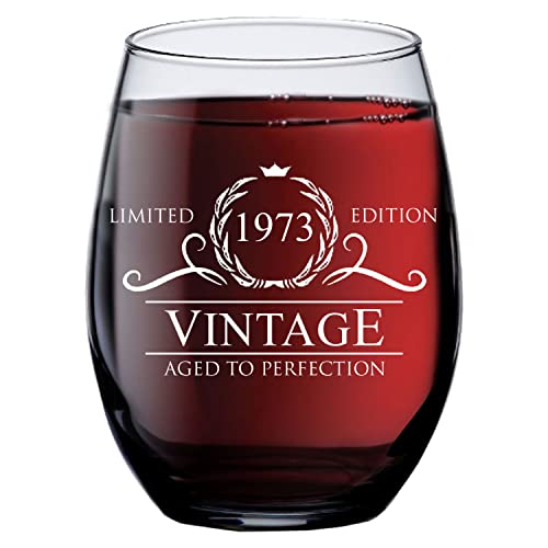 50th Birthday Gifts for Women Men - 1973 Vintage Style Wine Glass - 50th Birthday Decorations for Women - Birthday Glasses Wine Accessories for Wine Lovers - Cool Gifts for 50 Year Old Woman - 15 oz