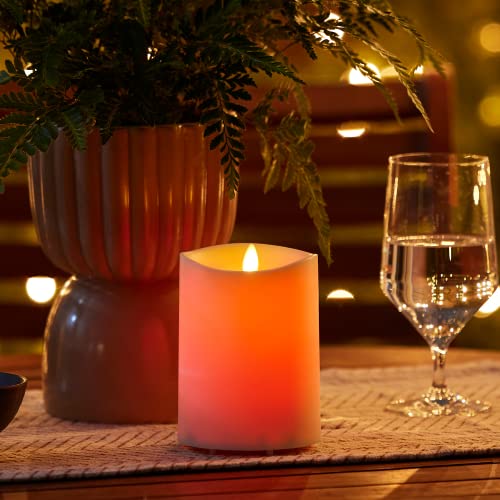 Image of Luminara Outdoor Flameless LED Coloring Changing Candle Melted Edge 3.75 inch x 5.3 inch Real Moving Flame Battery Operated Timer Plastic Weather-Resistant