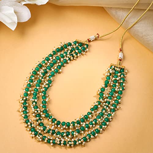 Image of Yellow Chimes Necklace for Women and Girls Beads Necklace for Women | Multilayer Green Beads Choker Necklace | Birthday Gift for girls and women Anniversary Gift for Wife