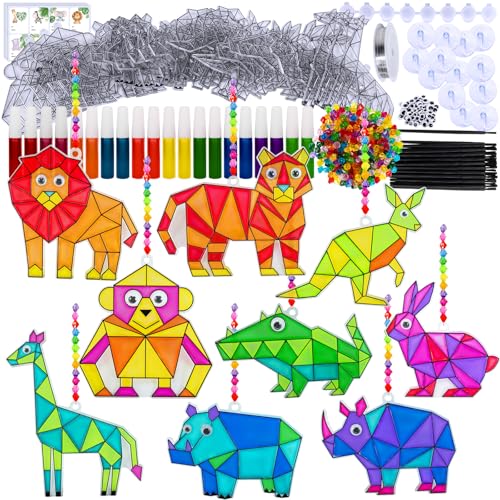 Winlyn 24 Sets Jungle Animal Suncatcher Decorations DIY Window Pa...