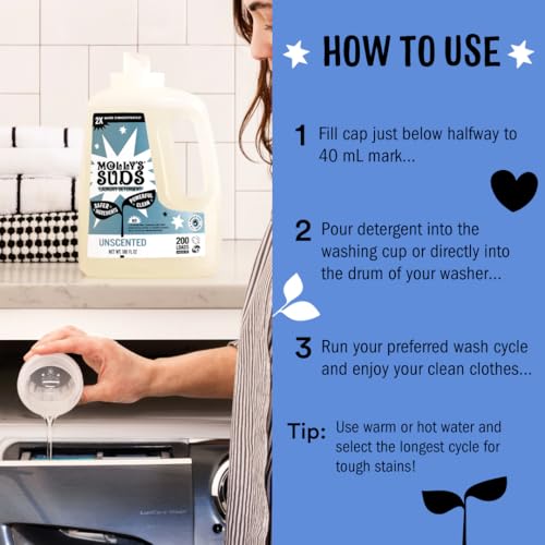Molly's Suds Liquid Laundry Detergent | Clean Laundry Detergent Soap for Sensitive Skin | 2x Concentrated, High Efficiency (HE) | Ocean Mist - 100 Loads - Image 6