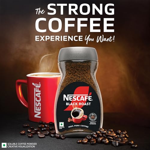 Image of Nescafe Black Roast Instant Coffee | Roasted Longer For A Stronger Cup | Strong & Intense | 100% Pure Soluble Coffee Powder | 90g, Jar