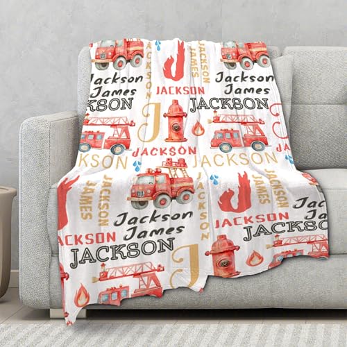 Image of Personalized Fire Trucks Firefighter Custom Baby Blanket Gifts for Boys Girls Super Soft Blanket Swaddle Newborn Cozy Receiving Blanket Stroller Throw 40x30 in for Puppy