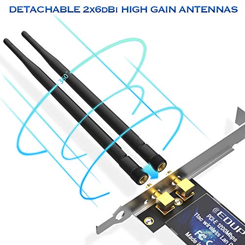 WiFi PCIe Card Ac 1200Mbps Wireless Dual Band PCI Express Adapter 802.11ac Network Card with 2×6dBi High Gain Antennas for Desktop PC Gaming, Support Windows 7/8.1/10 - Thumbnail 3
