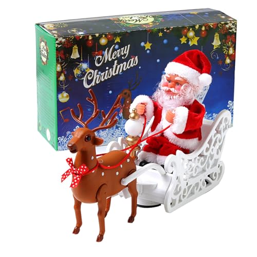 Figura de Pai Natal com música, YouYuer brinquedo elétrico de trenó de pai Natal e rena com luzes boneca de Natal para árvores de Natal decoração da casa